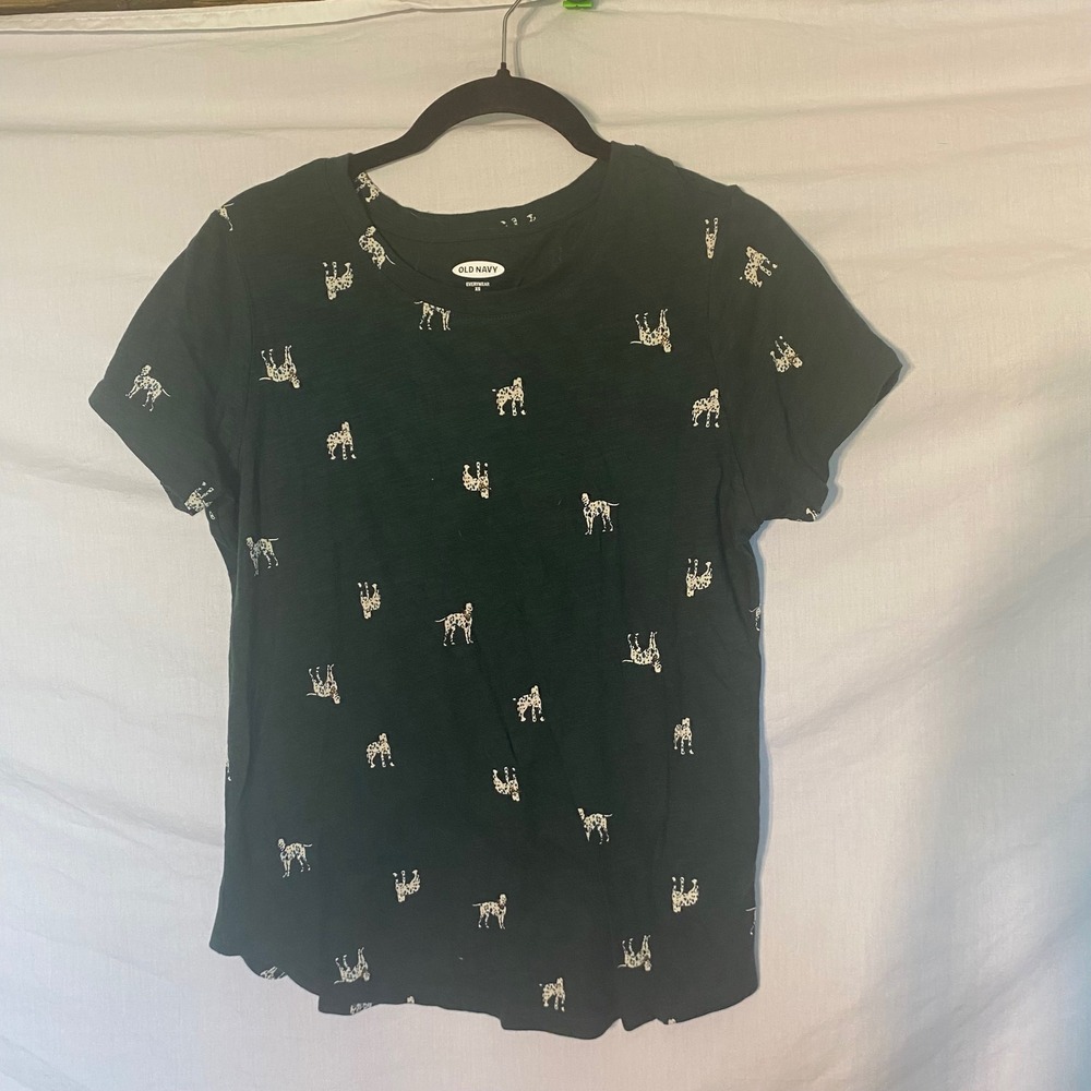 Old‎ Navy EveryWear Mens XS Dark Green Dalmatian Dog Print Cotton T-Shirt NWT